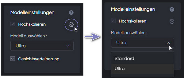 Modelleinstellungen auswählen