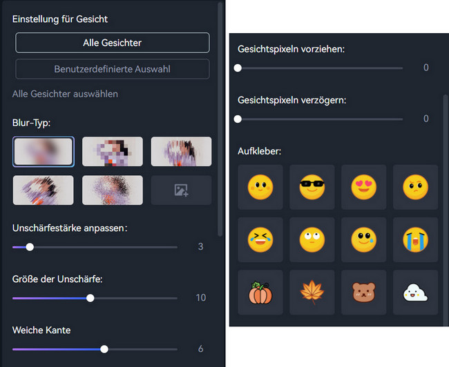 Einstellung für Gesicht