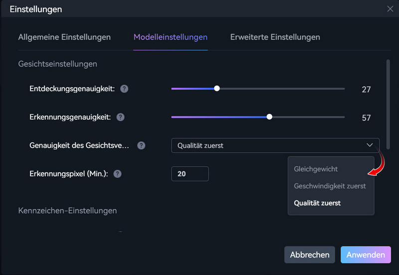 Modell-Einstellungen